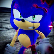 Screenshot of Sonic in Sonic Frontiers. Red cybercorruption flickers over his body, and he grimaces in pain as he stubbornly stumbles forward.